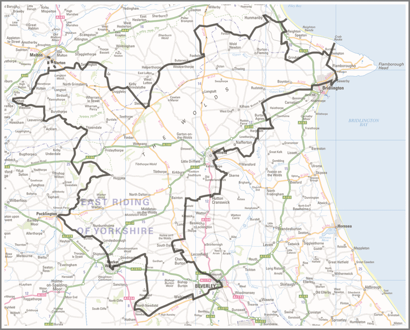 A map of the Yorkshire Wolds Cycle Route